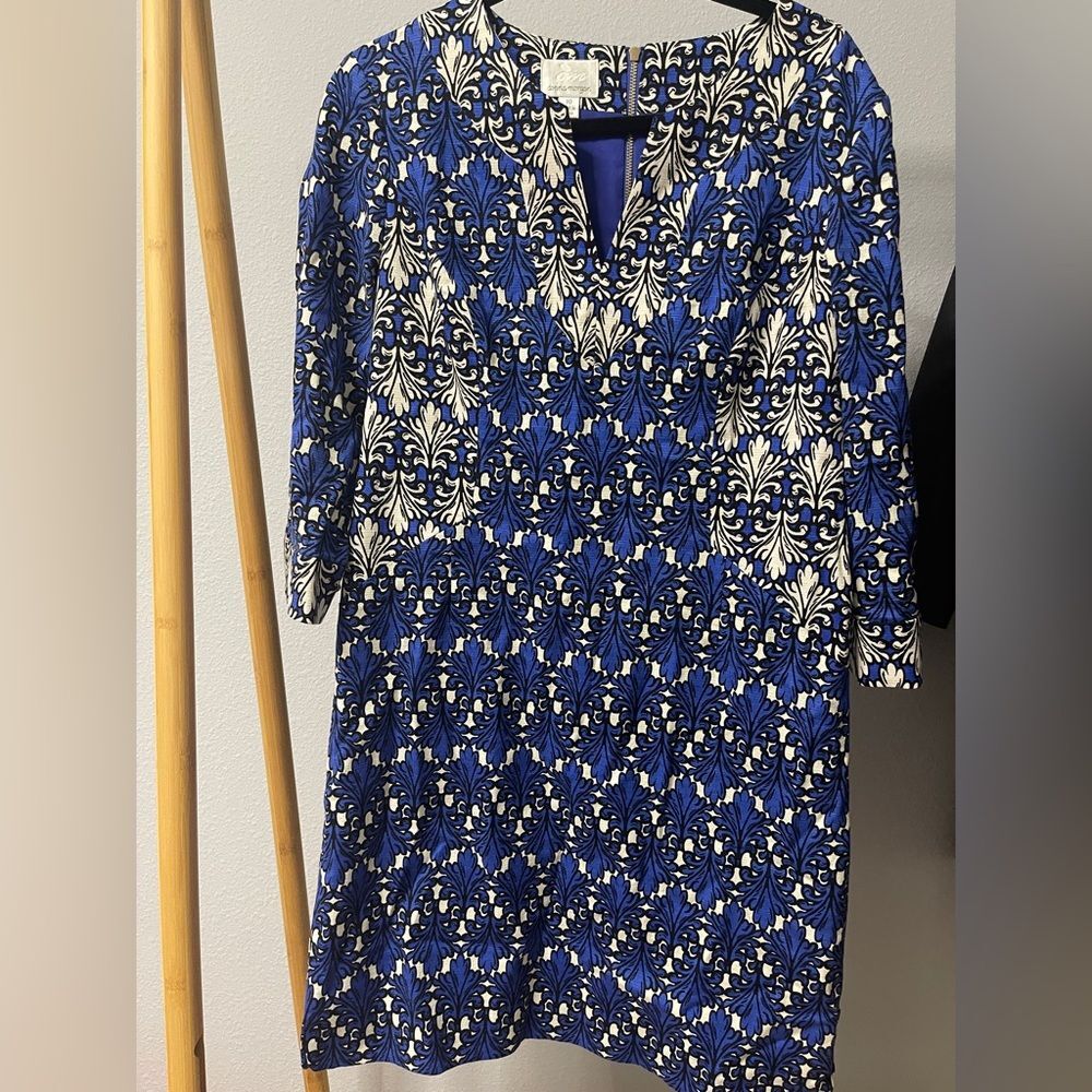 Donna Morgan Royal Blue and Cream Patterned Dress